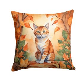 Suphalak Cat in Fall Leaves Throw Pillow Machine Washable, Indoor Outdoor Decorative Pillow for Couch, Bed or Patio, 18Hx18W