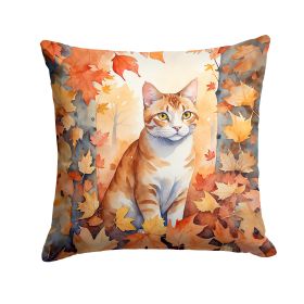 Ural Rex Cat in Fall Leaves Throw Pillow Machine Washable, Indoor Outdoor Decorative Pillow for Couch, Bed or Patio, 14Hx14W