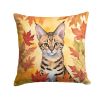 Savannah Cat in Fall Leaves Throw Pillow Machine Washable, Indoor Outdoor Decorative Pillow for Couch, Bed or Patio, 18Hx18W