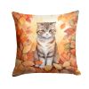 Scottish Fold Cat in Fall Leaves Throw Pillow Machine Washable, Indoor Outdoor Decorative Pillow for Couch, Bed or Patio, 18Hx18W