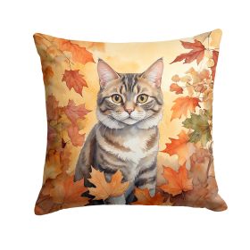 American Bobtail Cat in Fall Leaves Throw Pillow Machine Washable, Indoor Outdoor Decorative Pillow for Couch, Bed or Patio, 18Hx18W