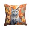 Korat Cat in Fall Leaves Throw Pillow Machine Washable, Indoor Outdoor Decorative Pillow for Couch, Bed or Patio, 18Hx18W