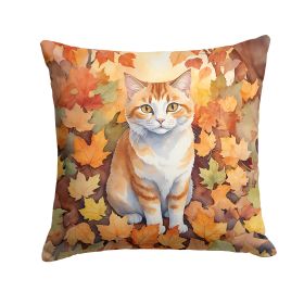 Manx Cat in Fall Leaves Throw Pillow Machine Washable, Indoor Outdoor Decorative Pillow for Couch, Bed or Patio, 18Hx18W