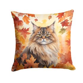 British Longhair Cat in Fall Leaves Throw Pillow Machine Washable, Indoor Outdoor Decorative Pillow for Couch, Bed or Patio, 18Hx18W