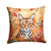 Safari Cat in Fall Leaves Throw Pillow Machine Washable, Indoor Outdoor Decorative Pillow for Couch, Bed or Patio, 14Hx14W