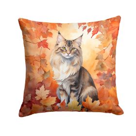 Oriental Longhair Cat in Fall Leaves Throw Pillow Machine Washable, Indoor Outdoor Decorative Pillow for Couch, Bed or Patio, 18Hx18W