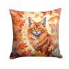 Somali Cat in Fall Leaves Throw Pillow Machine Washable, Indoor Outdoor Decorative Pillow for Couch, Bed or Patio, 14Hx14W