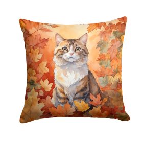 Chantilly Tiffany Cat in Fall Leaves Throw Pillow Machine Washable, Indoor Outdoor Decorative Pillow for Couch, Bed or Patio, 18Hx18W