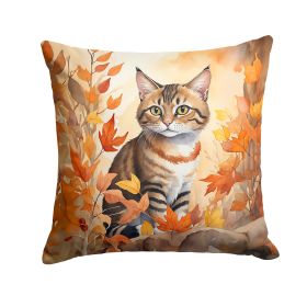 Owyhee Bob Cat in Fall Leaves Throw Pillow Machine Washable, Indoor Outdoor Decorative Pillow for Couch, Bed or Patio, 18Hx18W