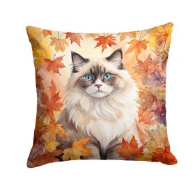 Ragdoll Cat in Fall Leaves Throw Pillow Machine Washable, Indoor Outdoor Decorative Pillow for Couch, Bed or Patio, 14Hx14W