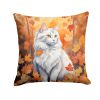 Turkish Angora Cat in Fall Leaves Throw Pillow Machine Washable, Indoor Outdoor Decorative Pillow for Couch, Bed or Patio, 18Hx18W