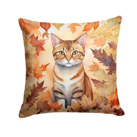 German Rex Cat in Fall Leaves Throw Pillow Machine Washable, Indoor Outdoor Decorative Pillow for Couch, Bed or Patio, 18Hx18W