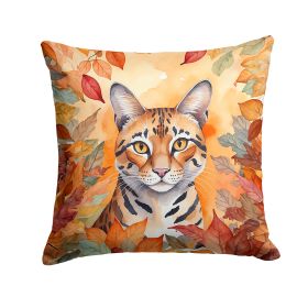 Safari Cat in Fall Leaves Throw Pillow Machine Washable, Indoor Outdoor Decorative Pillow for Couch, Bed or Patio, 18Hx18W