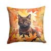 York Chocolate Cat in Fall Leaves Throw Pillow Machine Washable, Indoor Outdoor Decorative Pillow for Couch, Bed or Patio, 14Hx14W