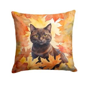 York Chocolate Cat in Fall Leaves Throw Pillow Machine Washable, Indoor Outdoor Decorative Pillow for Couch, Bed or Patio, 14Hx14W