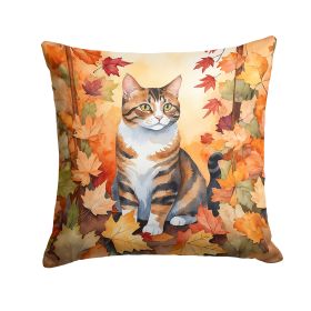 American Polydactyl Cat in Fall Leaves Throw Pillow Machine Washable, Indoor Outdoor Decorative Pillow for Couch, Bed or Patio, 14Hx14W