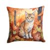 Oregon Rex Cat in Fall Leaves Throw Pillow Machine Washable, Indoor Outdoor Decorative Pillow for Couch, Bed or Patio, 14Hx14W