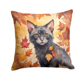 Lykoi Cat in Fall Leaves Throw Pillow Machine Washable, Indoor Outdoor Decorative Pillow for Couch, Bed or Patio, 14Hx14W