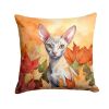 Cornish Rex Cat in Fall Leaves Throw Pillow Machine Washable, Indoor Outdoor Decorative Pillow for Couch, Bed or Patio, 14Hx14W