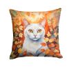 Khao Manee Cat in Fall Leaves Throw Pillow Machine Washable, Indoor Outdoor Decorative Pillow for Couch, Bed or Patio, 14Hx14W