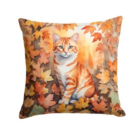 Cheetoh Cat in Fall Leaves Throw Pillow Machine Washable, Indoor Outdoor Decorative Pillow for Couch, Bed or Patio, 14Hx14W