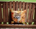 Dwelf Cat in Fall Leaves Throw Pillow Machine Washable, Indoor Outdoor Decorative Pillow for Couch, Bed or Patio, 14Hx14W