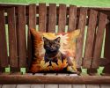 York Chocolate Cat in Fall Leaves Throw Pillow Machine Washable, Indoor Outdoor Decorative Pillow for Couch, Bed or Patio, 14Hx14W