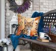 Serengeti Cat in Fall Leaves Throw Pillow Machine Washable, Indoor Outdoor Decorative Pillow for Couch, Bed or Patio, 18Hx18W