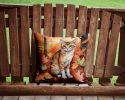 Oregon Rex Cat in Fall Leaves Throw Pillow Machine Washable, Indoor Outdoor Decorative Pillow for Couch, Bed or Patio, 14Hx14W