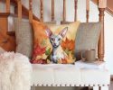 Cornish Rex Cat in Fall Leaves Throw Pillow Machine Washable, Indoor Outdoor Decorative Pillow for Couch, Bed or Patio, 14Hx14W