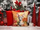 Cornish Rex Cat in Fall Leaves Throw Pillow Machine Washable, Indoor Outdoor Decorative Pillow for Couch, Bed or Patio, 14Hx14W