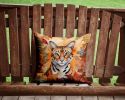 Safari Cat in Fall Leaves Throw Pillow Machine Washable, Indoor Outdoor Decorative Pillow for Couch, Bed or Patio, 14Hx14W