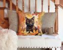 York Chocolate Cat in Fall Leaves Throw Pillow Machine Washable, Indoor Outdoor Decorative Pillow for Couch, Bed or Patio, 14Hx14W