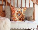 Somali Cat in Fall Leaves Throw Pillow Machine Washable, Indoor Outdoor Decorative Pillow for Couch, Bed or Patio, 14Hx14W