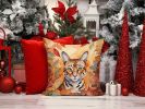 Safari Cat in Fall Leaves Throw Pillow Machine Washable, Indoor Outdoor Decorative Pillow for Couch, Bed or Patio, 14Hx14W