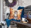 Scottish Fold Cat in Fall Leaves Throw Pillow Machine Washable, Indoor Outdoor Decorative Pillow for Couch, Bed or Patio, 18Hx18W