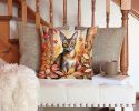 Abyssinian Cat in Fall Leaves Throw Pillow Machine Washable, Indoor Outdoor Decorative Pillow for Couch, Bed or Patio, 14Hx14W