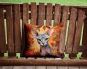 Sphynx Cat in Fall Leaves Throw Pillow Machine Washable, Indoor Outdoor Decorative Pillow for Couch, Bed or Patio, 14Hx14W