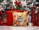 Dwelf Cat in Fall Leaves Throw Pillow Machine Washable, Indoor Outdoor Decorative Pillow for Couch, Bed or Patio, 14Hx14W