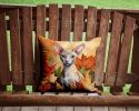 Cornish Rex Cat in Fall Leaves Throw Pillow Machine Washable, Indoor Outdoor Decorative Pillow for Couch, Bed or Patio, 14Hx14W