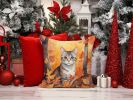 European Shorthair Cat in Fall Leaves Throw Pillow Machine Washable, Indoor Outdoor Decorative Pillow for Couch, Bed or Patio, 14Hx14W