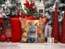 Korat Cat in Fall Leaves Throw Pillow Machine Washable, Indoor Outdoor Decorative Pillow for Couch, Bed or Patio, 14Hx14W