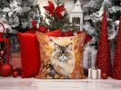 Persian Cat in Fall Leaves Throw Pillow Machine Washable, Indoor Outdoor Decorative Pillow for Couch, Bed or Patio, 14Hx14W