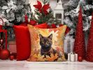 York Chocolate Cat in Fall Leaves Throw Pillow Machine Washable, Indoor Outdoor Decorative Pillow for Couch, Bed or Patio, 14Hx14W