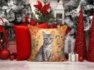 Egyptian Mau Cat in Fall Leaves Throw Pillow Machine Washable, Indoor Outdoor Decorative Pillow for Couch, Bed or Patio, 14Hx14W