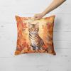 Toyger Cat in Fall Leaves Throw Pillow Machine Washable, Indoor Outdoor Decorative Pillow for Couch, Bed or Patio, 18Hx18W