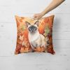 Colorpoint Shorthair Cat in Fall Leaves Throw Pillow Machine Washable, Indoor Outdoor Decorative Pillow for Couch, Bed or Patio, 18Hx18W