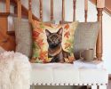 Havana Brown Cat in Fall Leaves Throw Pillow Machine Washable, Indoor Outdoor Decorative Pillow for Couch, Bed or Patio, 14Hx14W