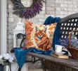 Somali Cat in Fall Leaves Throw Pillow Machine Washable, Indoor Outdoor Decorative Pillow for Couch, Bed or Patio, 18Hx18W