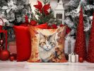 American Curl Cat in Fall Leaves Throw Pillow Machine Washable, Indoor Outdoor Decorative Pillow for Couch, Bed or Patio, 14Hx14W